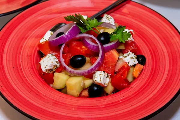 Griechischer Salat Schüssel Großaufnahme — Stockfoto