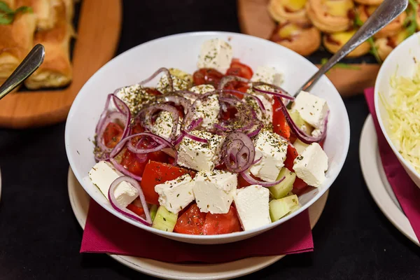 Griechischer Salat Schüssel Großaufnahme — Stockfoto