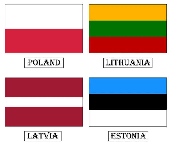 Bayraklar: Polonya, Litvanya, Letonya, Estonya. — Stok Vektör