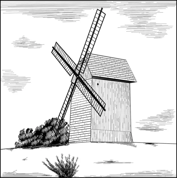 Old rural windmill. — Stock Vector