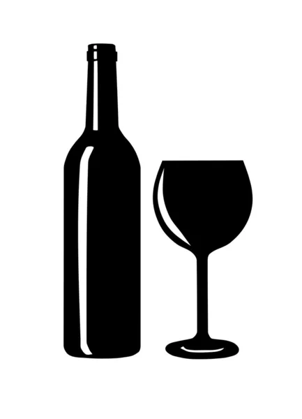 Botella de vino y silueta de vidrio . — Vector de stock