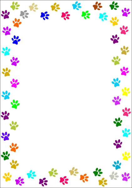 Kleurrijke paw prints grens. — Stockvector