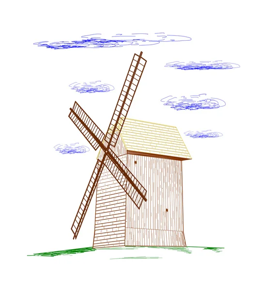 Molino de viento rural . — Vector de stock
