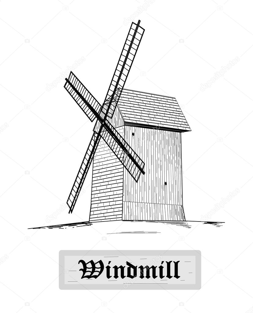 Rural windmill - vector illustration.