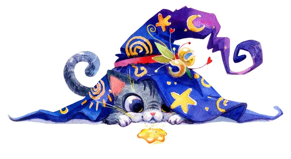 Conjunto de cliparts aquarela. Fabulosos fantásticos gatos medievais. Halloween tema, bobo, princesas, garfin, rei, cavaleiro, necromante, feiticeiro — Fotografia de Stock