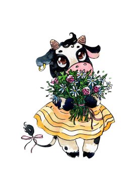 Suluboya tırmanışlar. Şirin inekler, çizgi film karakterleri, farklı mevsimler..