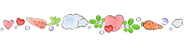 Sömlöst mönster i doodle stil, tecknade inslag av romantik, söt kärlek. Vattenfärg klotter med bläck kontur. — Stockfoto