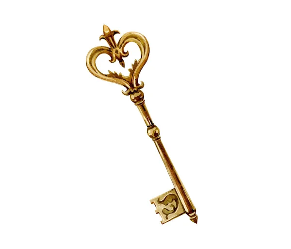 Llave vintage, cerradura. Clipart de acuarela. Hecho a mano. Regalo para el día de San Valentín o el día de las madres, cumpleaños. — Foto de Stock