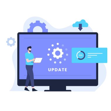 Sistem yazılım güncelleme illüstrasyon tasarım kavramı. Web siteleri, iniş sayfaları, mobil uygulamalar, posterler ve afişler için resim