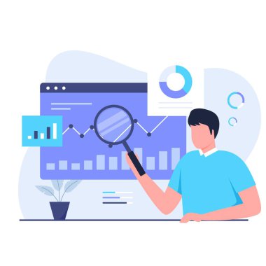 Pazar araştırması illüstrasyon tasarımı konsepti. Web siteleri, iniş sayfaları, mobil uygulamalar, posterler ve afişler için resim