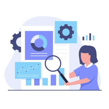 Piyasa araştırmaları illüstrasyon konseptinin düz tasarımı. Web siteleri, iniş sayfaları, mobil uygulamalar, posterler ve afişler için resim