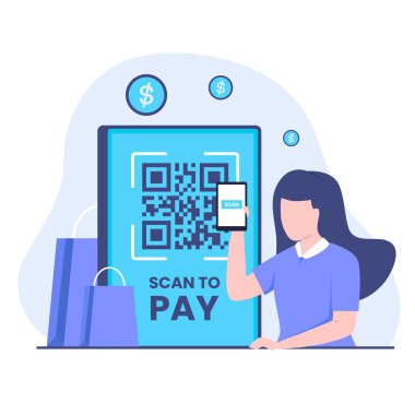 Tasarım konseptini ödemek için taramanın düz çizimi. Web siteleri, iniş sayfaları, mobil uygulamalar, posterler ve afişler için resim