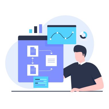 İş yönetimi iş akışı illüstrasyon iniş sayfası konsepti. Web siteleri, iniş sayfaları, mobil uygulamalar, posterler ve afişler için resim