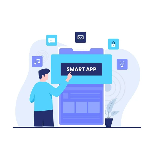 Smart Mobile App Illustration Landing Page Concept Ilustrace Pro Webové — Stockový vektor