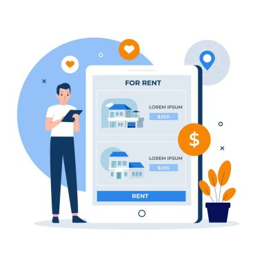 Çevrimiçi emlak çizimi tasarımı konsepti. Web siteleri, iniş sayfaları, mobil uygulamalar, posterler ve afişler için resim