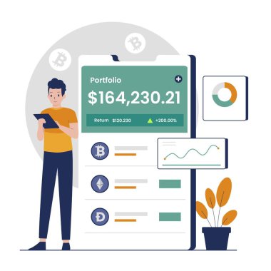 Kripto portföy tasarım konsepti. Web siteleri, iniş sayfaları, mobil uygulamalar, posterler ve afişler için resim
