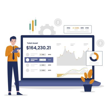 Borsa yatırım portföyü çizim tasarımı konsepti. Web siteleri, iniş sayfaları, mobil uygulamalar, posterler ve afişler için resim