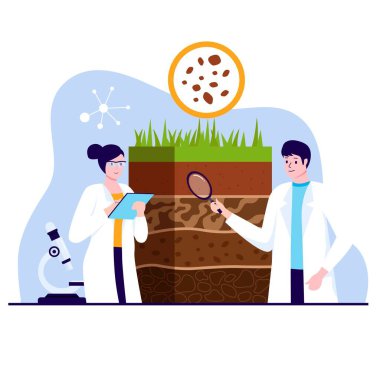 Toprak analizinin düz tasarımı. Web siteleri, iniş sayfaları, mobil uygulamalar, posterler ve afişler için illüstrasyon. Moda düz vektör illüstrasyonu