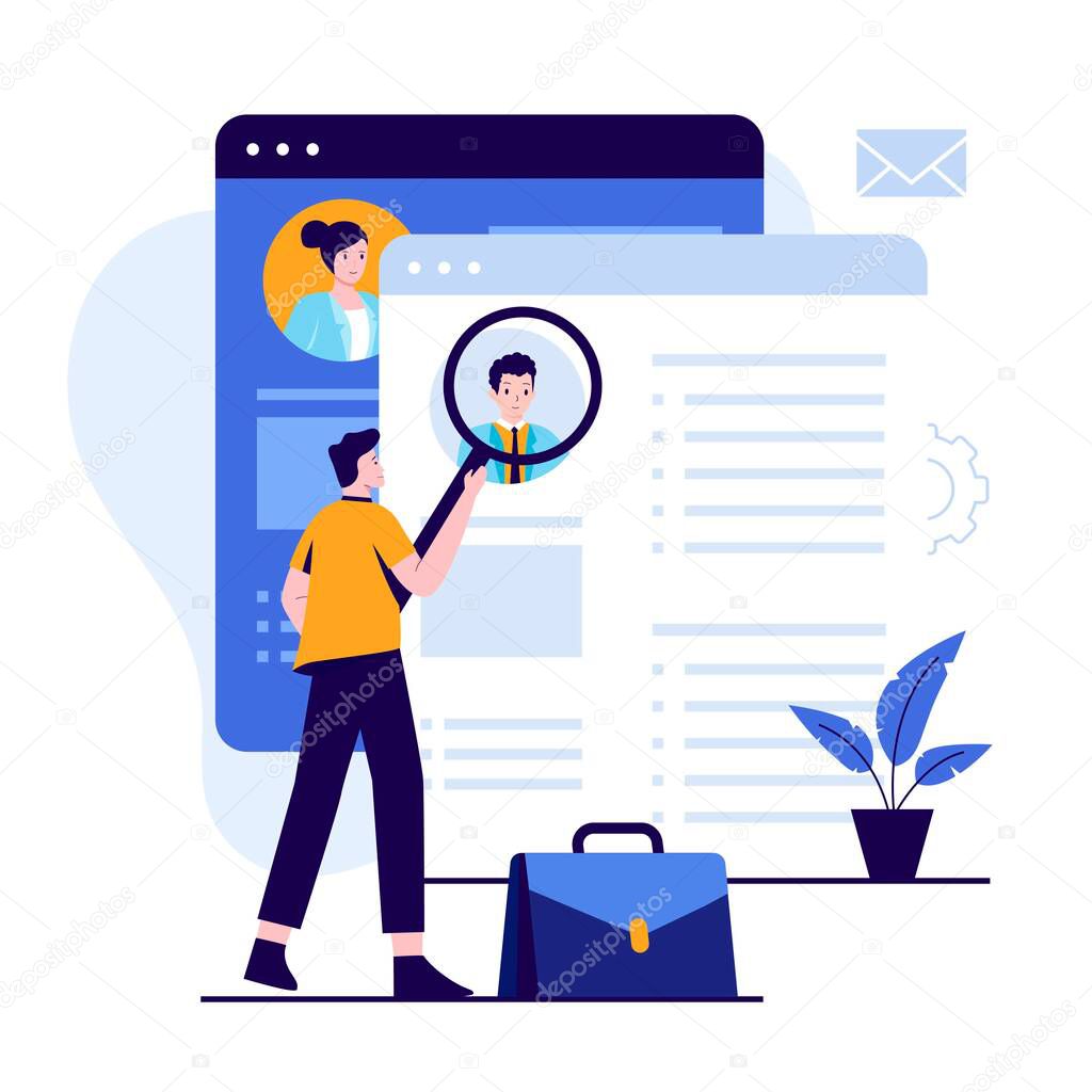 Virtual job fair illustration concept. Illustration for websites, landing pages, mobile applications, posters and banners. Trendy flat vector illustration