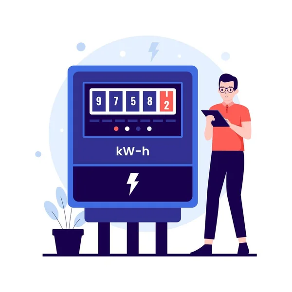 Electricity Meter Flat Design Concept Illustration Websites Landing Pages Mobile — 스톡 벡터