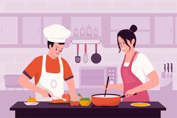 Conceito Design Ilustração Culinária Casal Ilustração Para Sites Landing Pages — Vetor de Stock