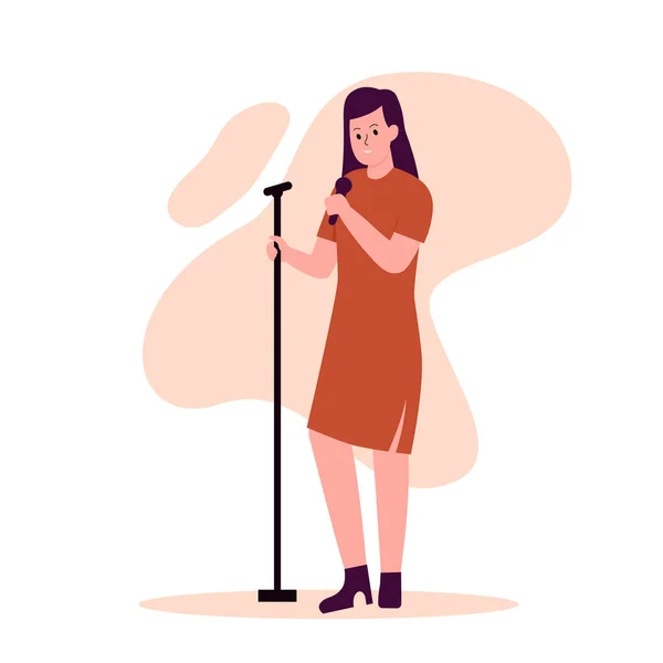Diseño Plano Cantantes Mujeres Cantan Canciones Micrófono Ilustración Para Sitios — Archivo Imágenes Vectoriales