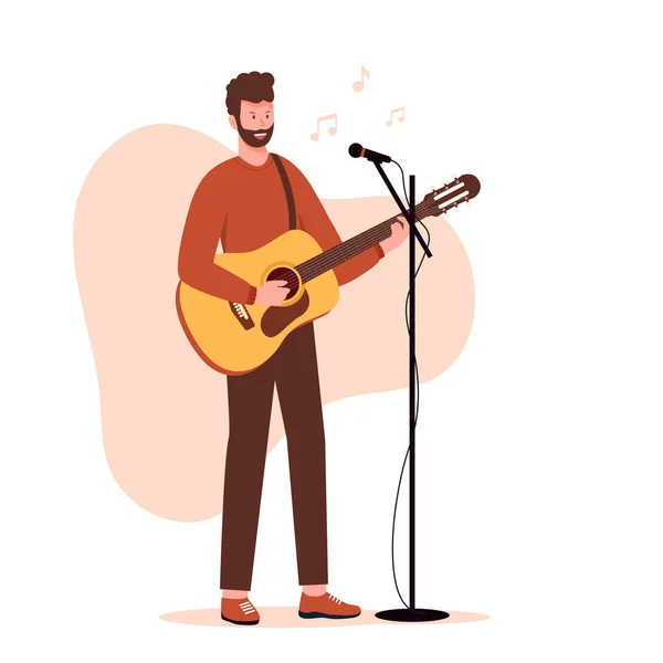 Guitarrista Hombres Con Micrófono Cantando Canción Ilustración Para Sitios Web — Archivo Imágenes Vectoriales