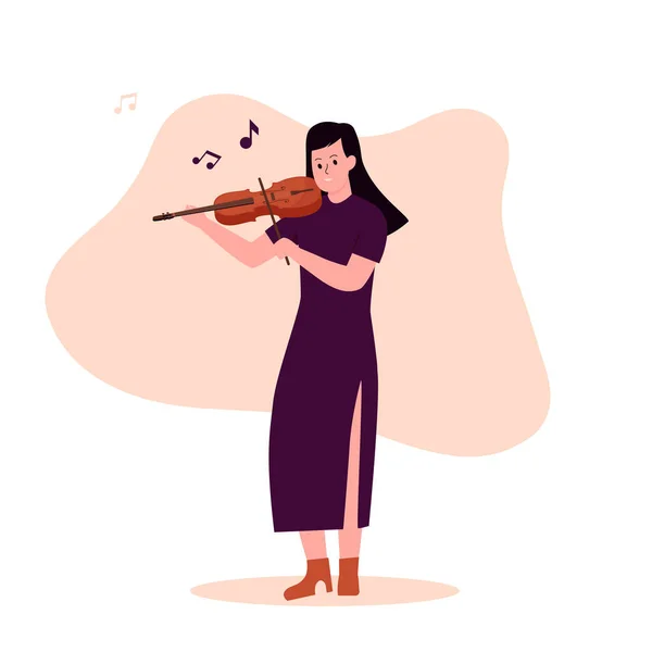 Diseño Plano Mujer Tocando Violín Ilustración Para Sitios Web Landing — Archivo Imágenes Vectoriales