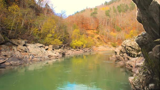 Jesień Słynna Górska Rzeka Belaya Republice Adygei Płynie Wzdłuż Dna — Wideo stockowe