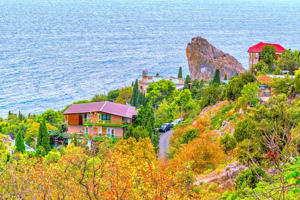 Del Semesterorten Simeiz Svarta Havet Krim Ovanifrån Staden Och Den — Stockfoto