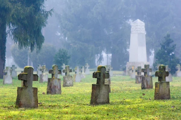 Cross-shaped tombstones in an old cemetery — Stock Photo, Image