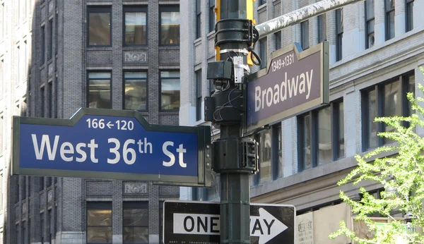 Thirty Six and Broadway Street Signs in New York City — Stock Photo, Image
