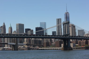 brooklyn ve manhattan köprü mavi gökyüzü ile birlikte New york skyline