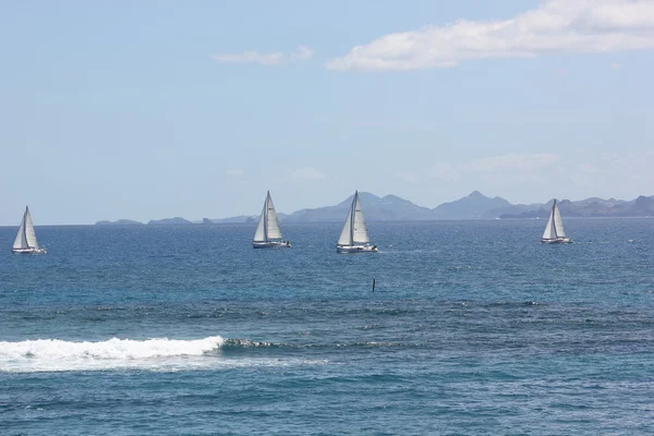 Sailboats of the Heineken Regatta offshore near St. Barth's in the Caribbean — Stock Photo, Image