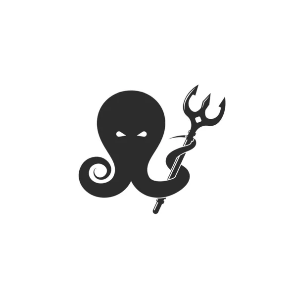 Octopus Met Drietand Pictogram Vector Illustratie Ontwerp Template — Stockvector