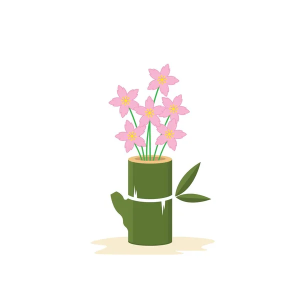 Квіти Сакури Бамбуковій Вазі Значок Векторний Елемент Дизайн Шаблон Веб — стоковий вектор