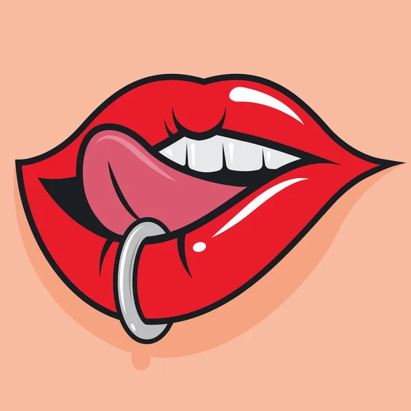 Pierced Lips Sticking Out Tongue Vector Illustration Design Template Web — 스톡 벡터