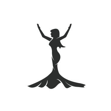 woman wearing gown hands up pose icon vector illustration design template web