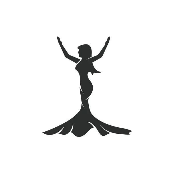 Γυναίκα Φορώντας Φόρεμα Χέρια Επάνω Θέτουν Εικονίδιο Διανυσματική Απεικόνιση Πρότυπο — Διανυσματικό Αρχείο