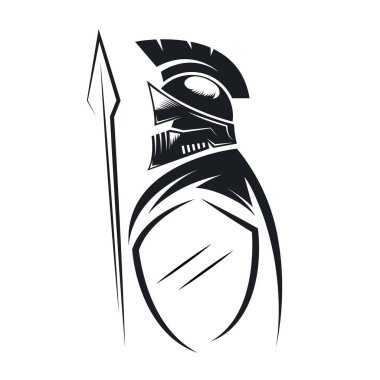 black spartan warrior holding spear and shield vector illustration concept design web