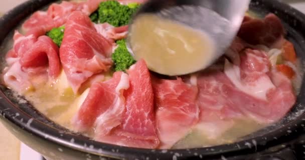 Cena Una Calda Zuppa Miso Giapponese Pentola Calda — Video Stock