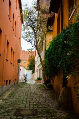Almanya 'nın Bavyera kentindeki Rothenburg şehrindeki binalar ve sokaklar