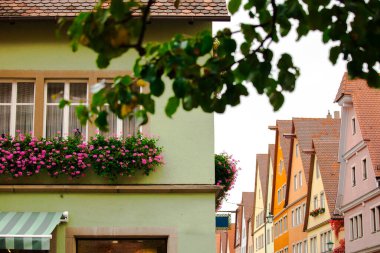 Peri masalı kasabası Rothenburg, Almanya 'daki her evin güzel pencere eşiğinde.