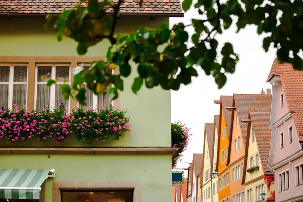 Die Schöne Fensterbank Eines Jeden Haushalts Der Märchenstadt Rothenburg — Stockfoto