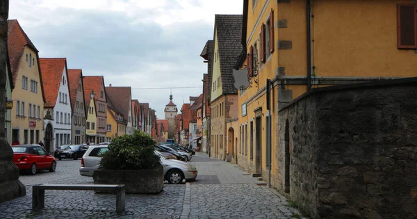 Stara Wieża Zegarowa Ulicach Baśniowego Miasta Rothenburg Niemcy — Zdjęcie stockowe