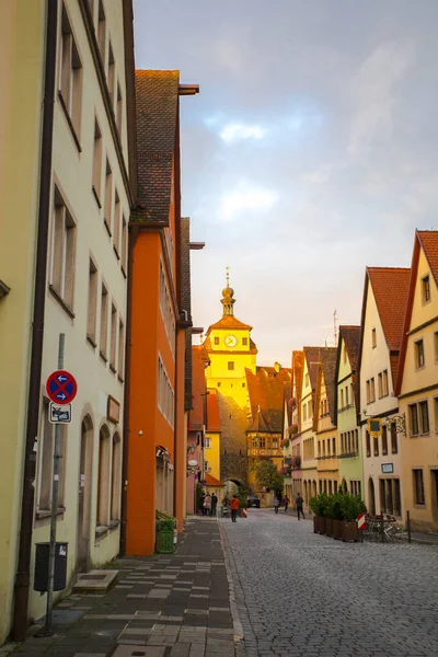 Old Clock Tower Streets Fairy Tale Town Rothenburg Germany — Stock Photo, Image