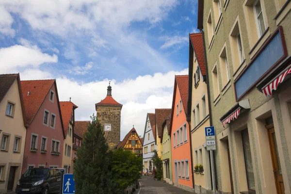 Der Alte Uhrturm Den Straßen Der Märchenstadt Rothenburg Deutschland — Stockfoto