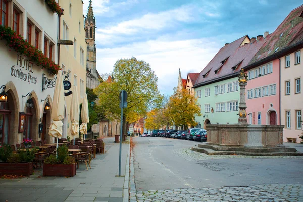 Παλιός Δρόμος Της Παραμυθένιας Πόλης Του Ρόθενμπουργκ Γερμανία Πλατεία Της — Φωτογραφία Αρχείου