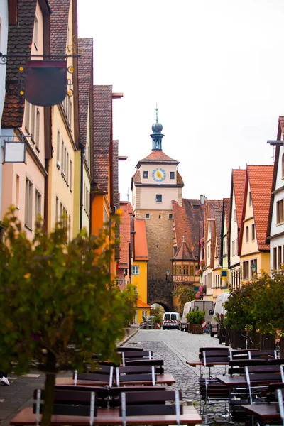 Velha Torre Relógio Nas Ruas Cidade Conto Fadas Rothenburg Alemanha — Fotografia de Stock