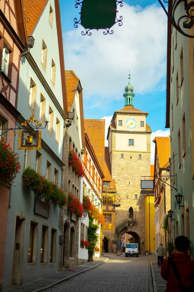 Old Clock Tower Streets Fairy Tale Town Rothenburg Germany — Stock Photo, Image